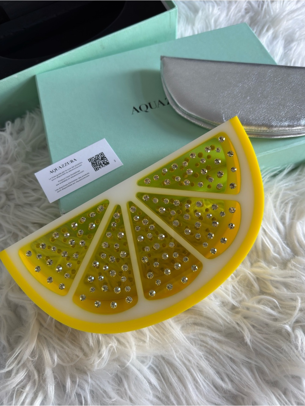 Aquazzura Yellow Lemon Slice Crystal Clutch